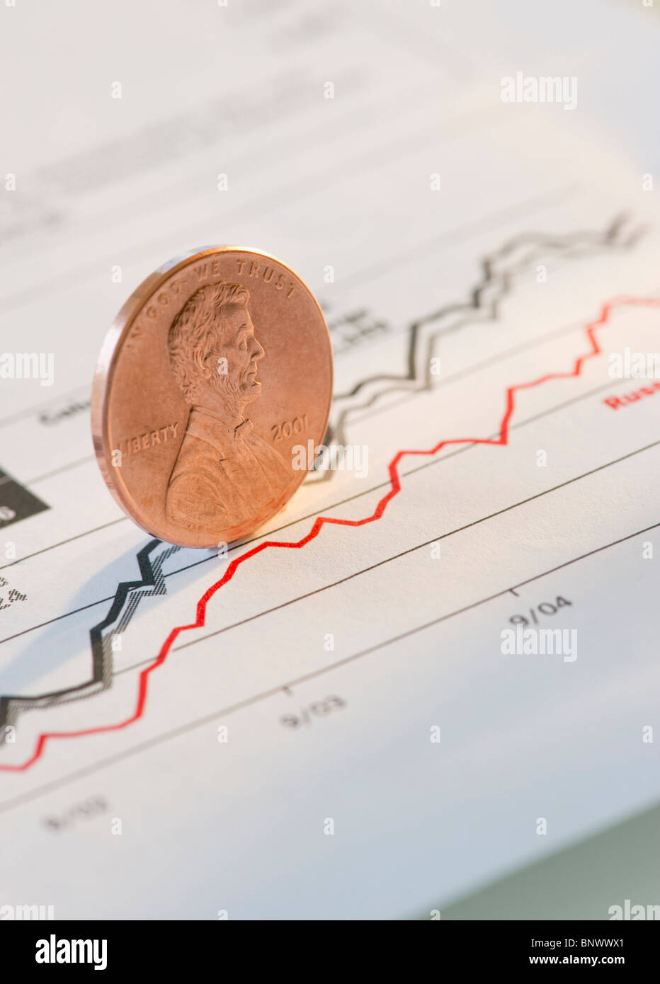 Penny on a graph Stock Photo