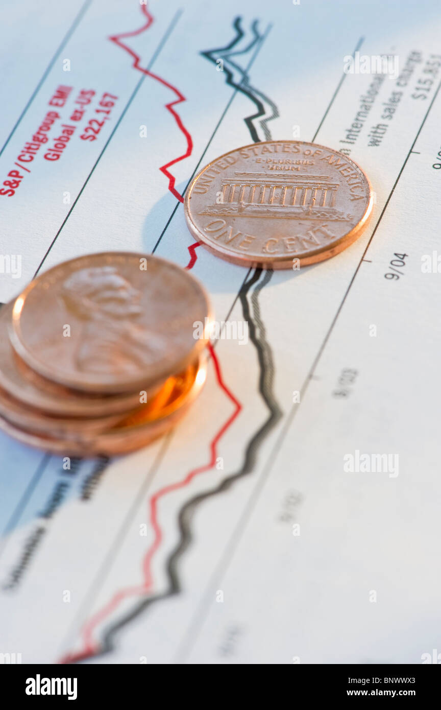 Pennies on a graph Stock Photo
