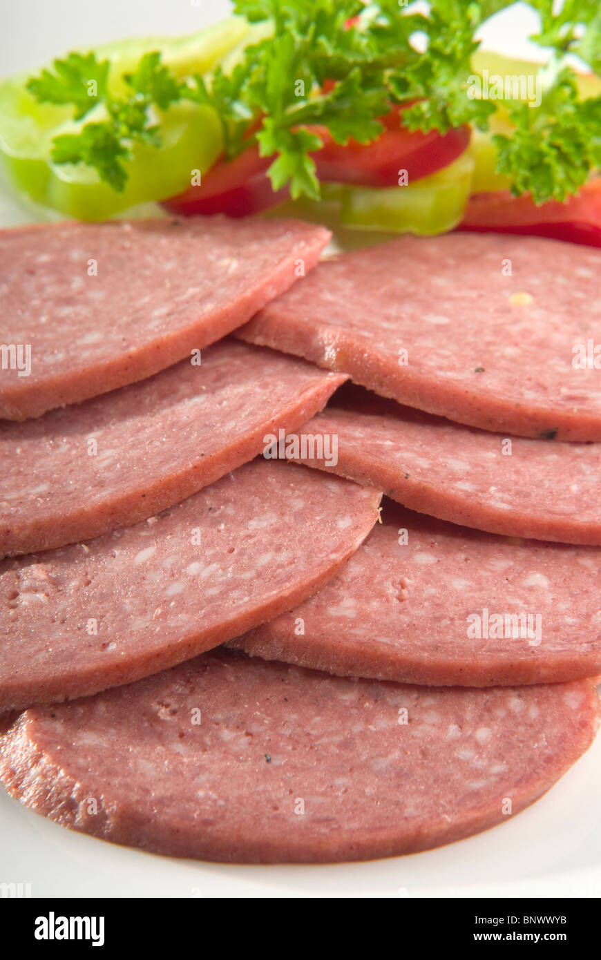 Half, Pepper, Red, Salami, Several, Slices Stock Photo Alamy