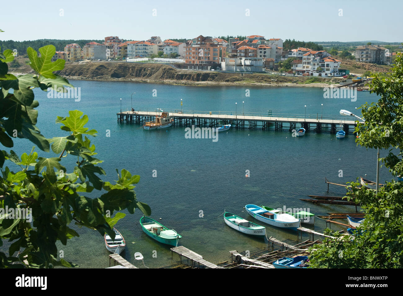 Southern Black Sea coast, Ahtopol harbor bird view, Balkans, Bulgaria Stock Photo
