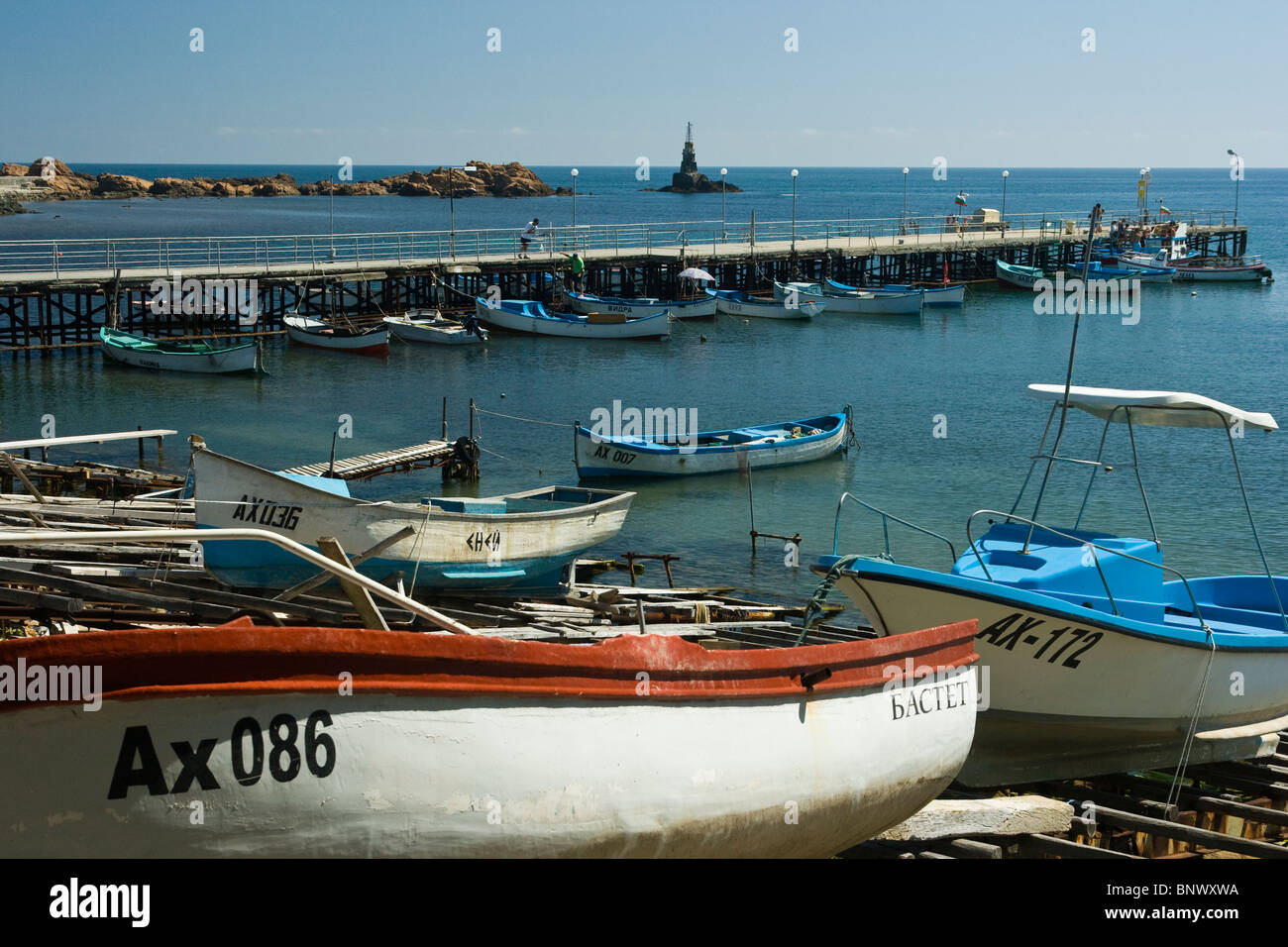 Southern Black Sea coast, Ahtopol harbour, Balkans, Bulgaria Stock Photo