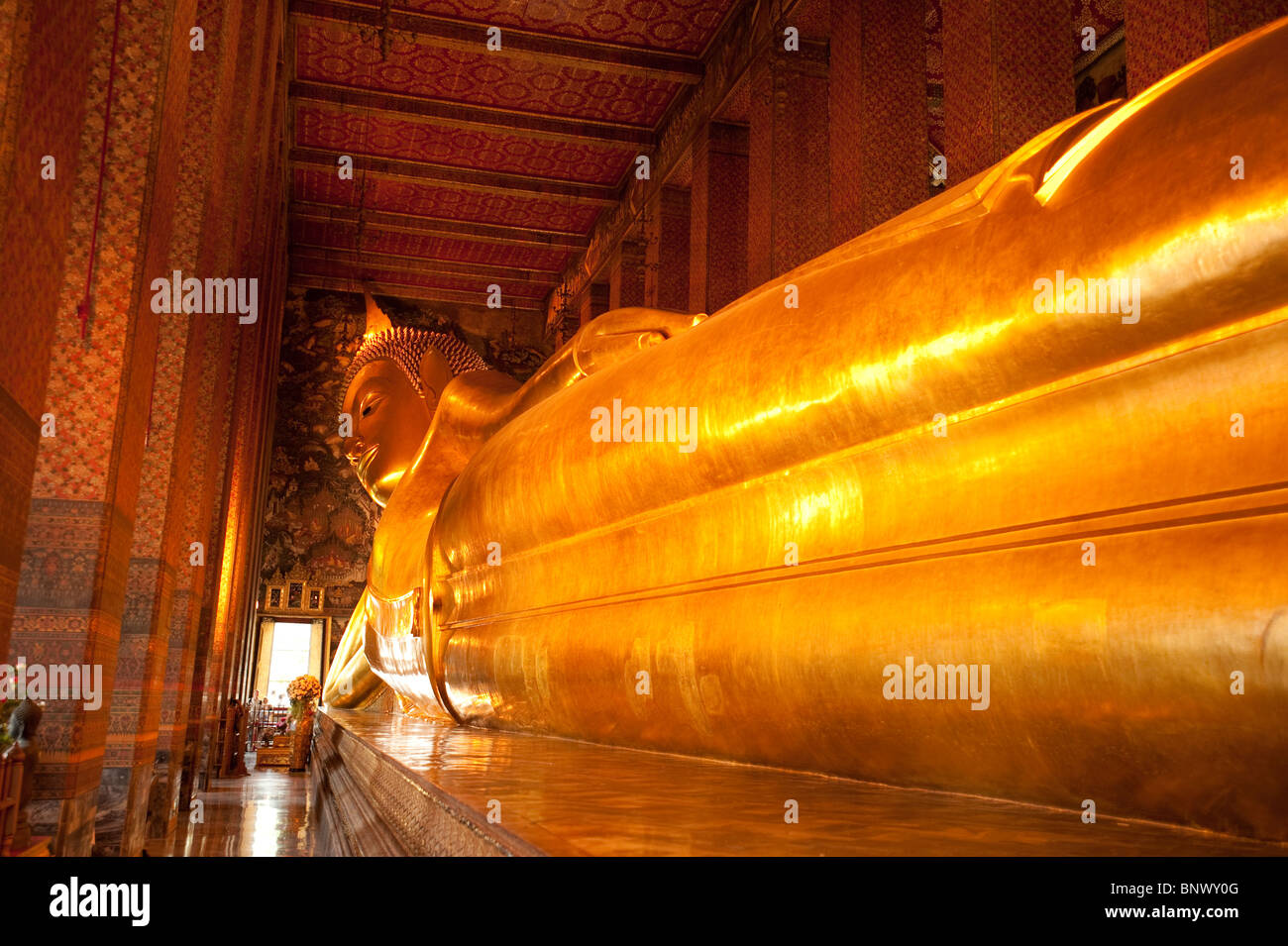 Reclining Buddha at Wat Pho, Bangkok, Thailand, Asia Stock Photo