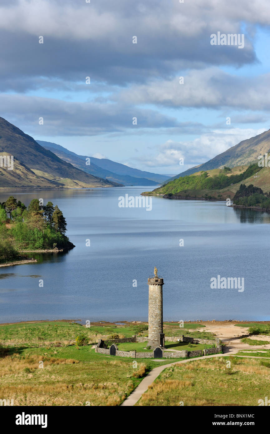 The Glenfinnan Monument on the shores of Loch Shiel, erected in 1815, Lochaber, Highlands, Scotland, UK Stock Photo