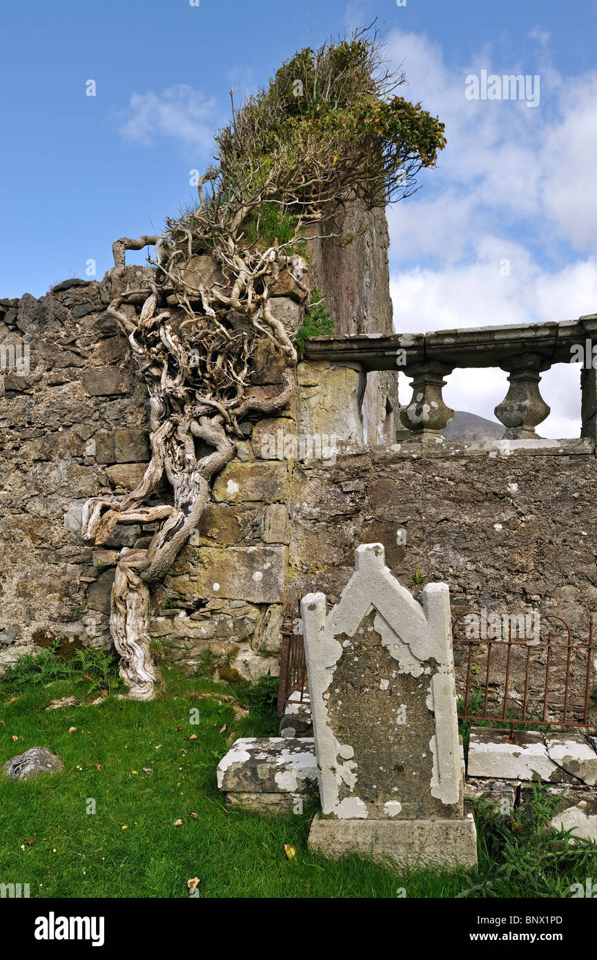 Gravestones in the graveyard of Cill Chriosd / Kilchrist Church on the Isle of Skye, Highlands, Scotland, UK Stock Photo