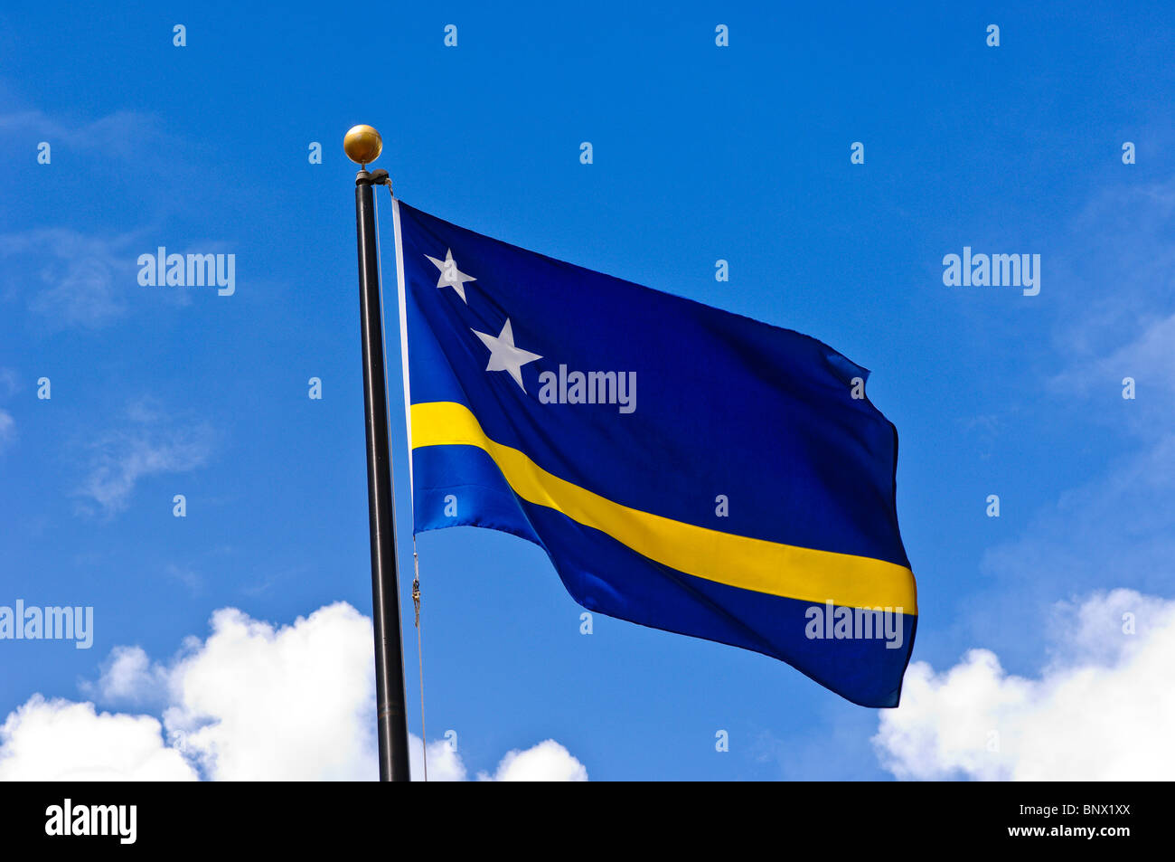 Curacao national flag, Willemstad, netherlands antilles caribbean Stock Photo