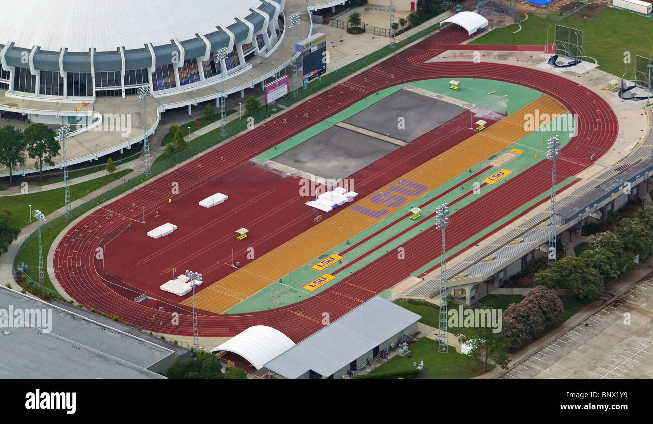 aerial view above Louisiana State University track and field Baton
