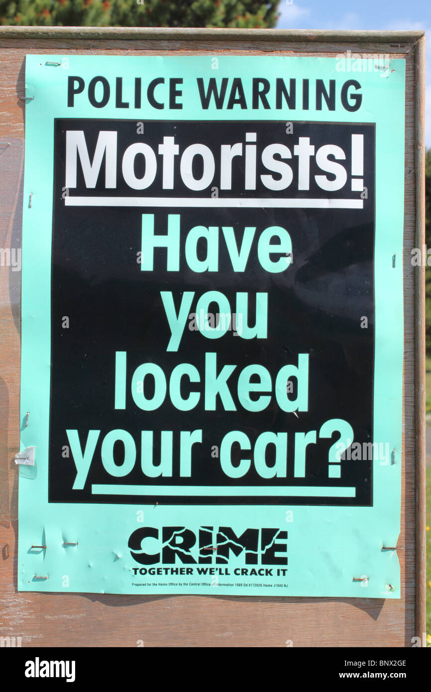 Police Crime Prevention Warning Poster Stock Photo