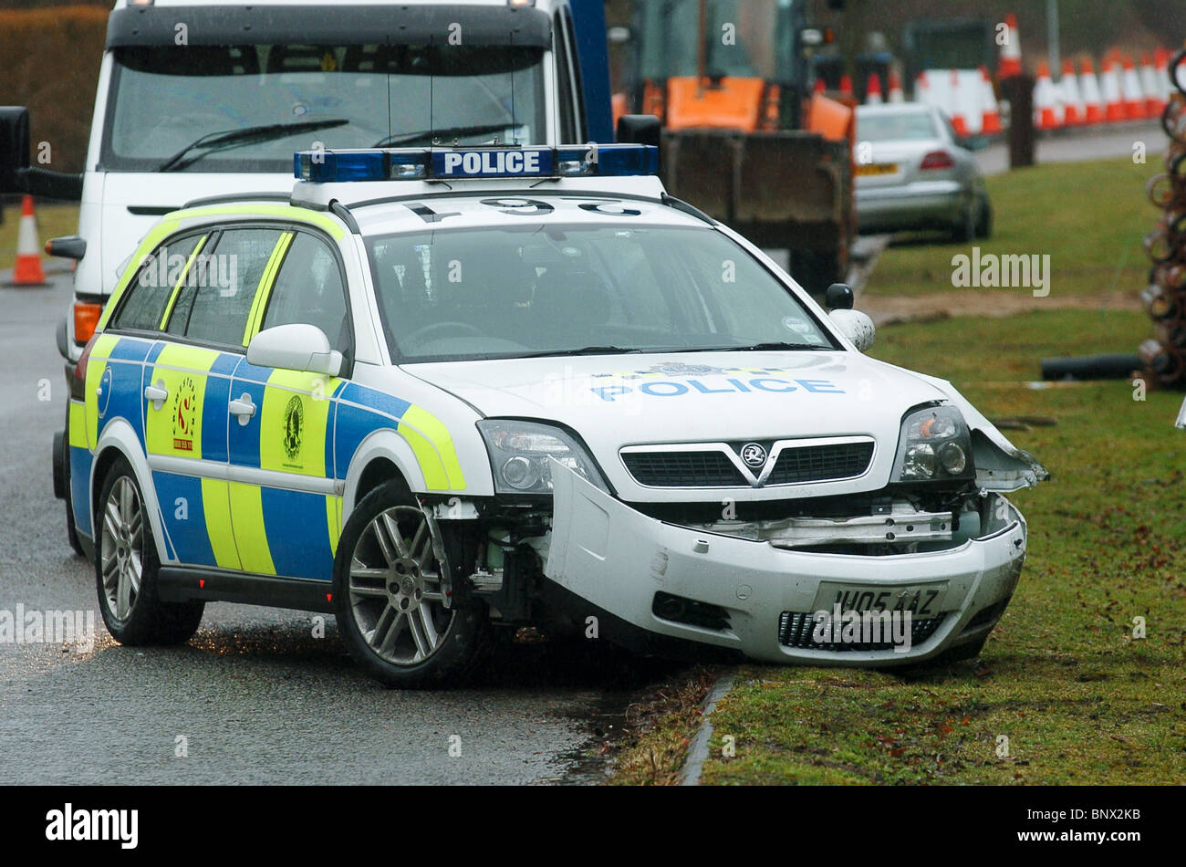 Road traffic accident involving a police car UK Stock Photo