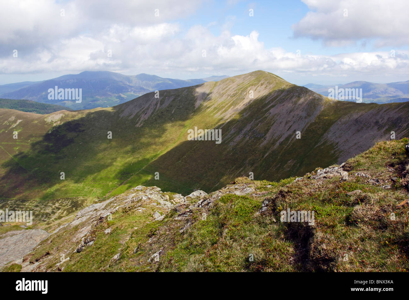 Looking towards Grisedale Pike from Hobcarton Crag on Hopegill Head in the Lake District National Park, Cumbria. Stock Photo