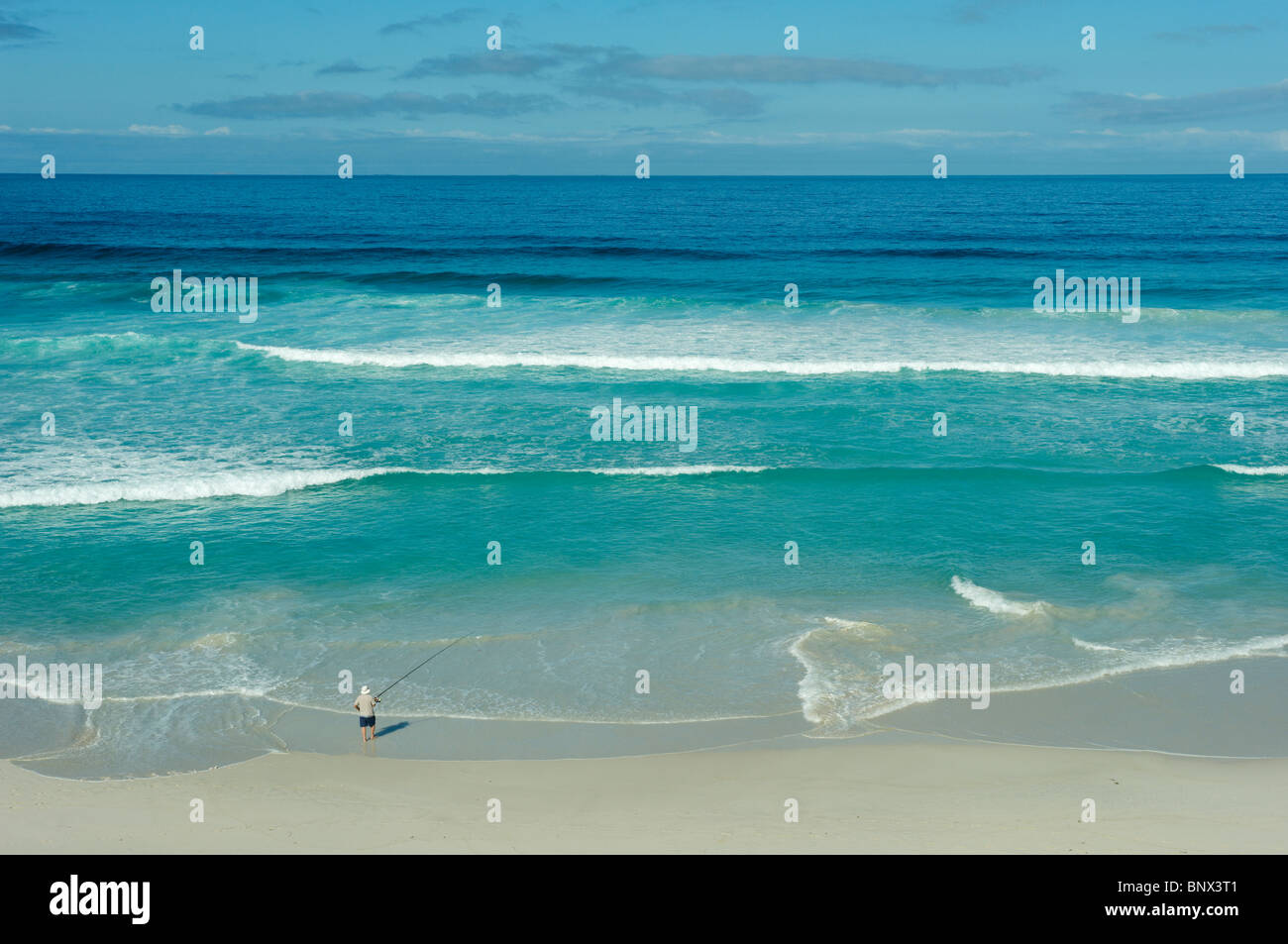 Man fishing, Australia, Western Australia, Esperance, Fourth Beach. Stock Photo