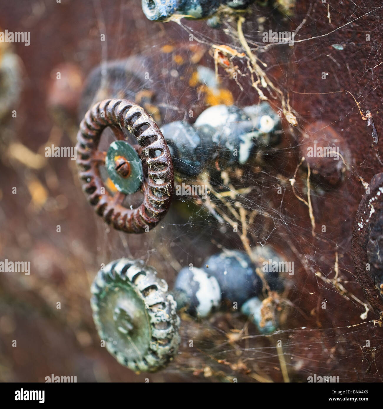Rusted old shut off valves on an antique boiler, Hecla Village
