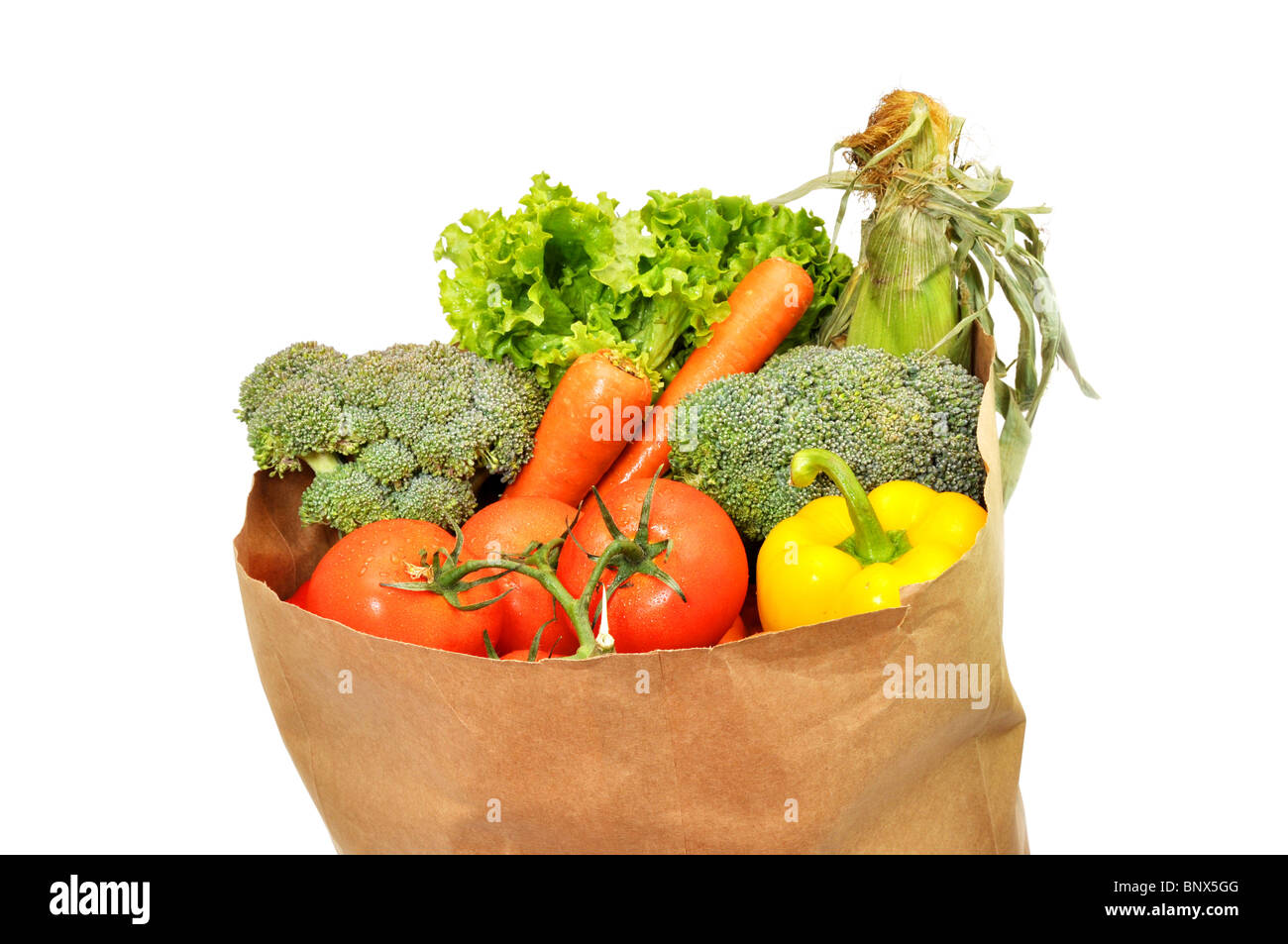 Vegetables in grocery bag isolated on white background Stock Photo Alamy