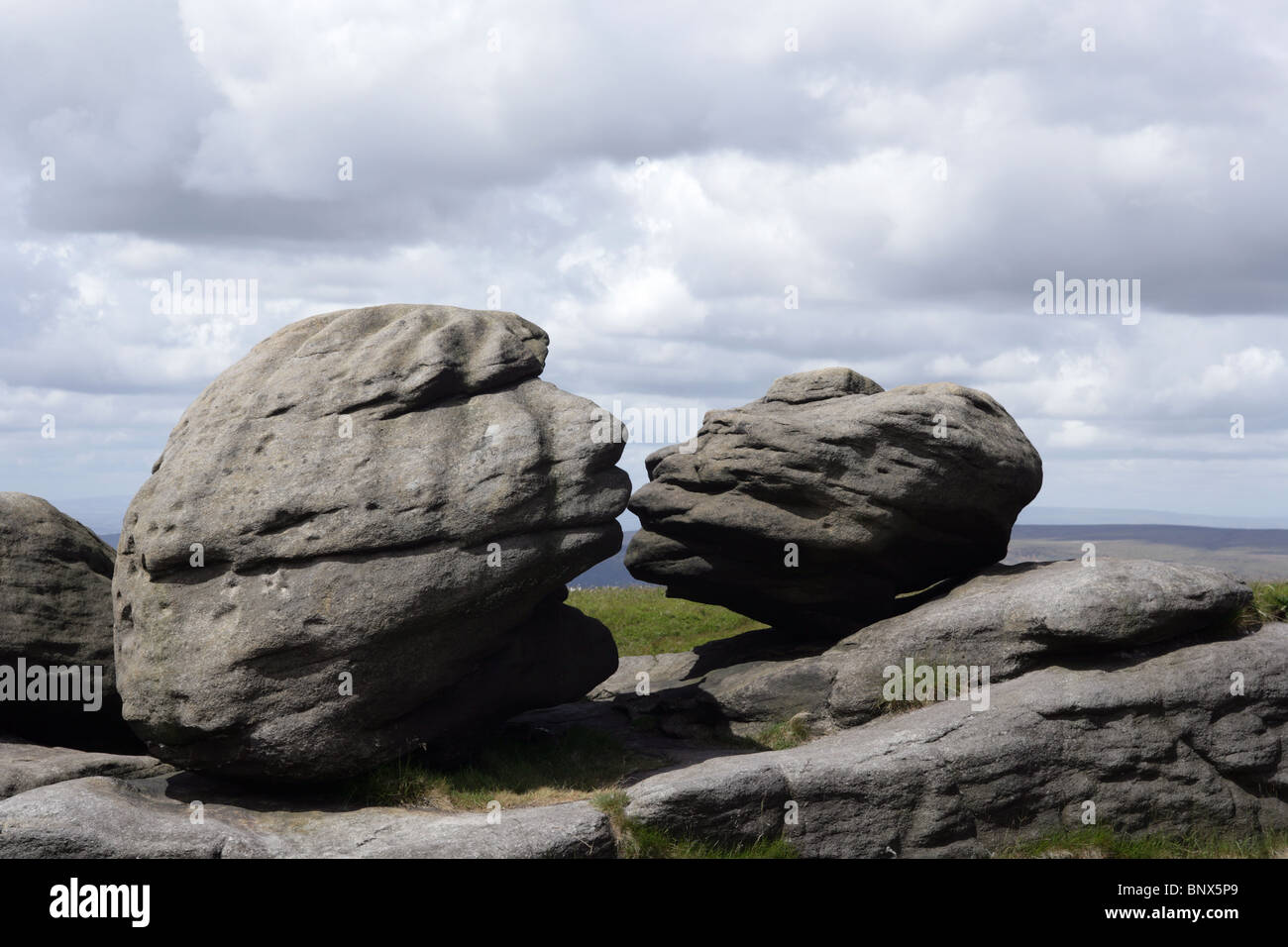The kissing stones on Bleaklow moor in the Peak District Derbyshire. Stock Photo