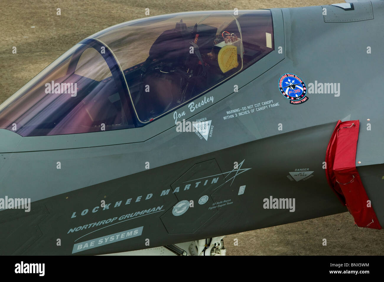 Lockheed Martin F-35 Lightning II stealth capable military strike fighter at Lockheed Martin's Fort Worth Texas plant Stock Photo