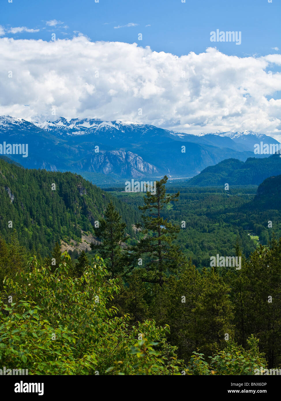 Looking down the Squamish Valley towards Howe Sound from the Sea to Sky Highway BC Canada Stock Photo