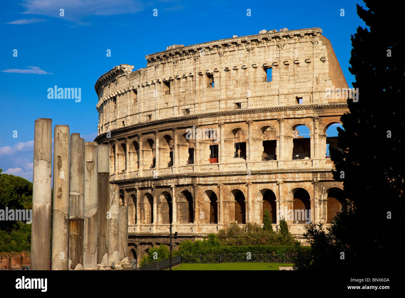 Ancient columns leading to the Roman Coliseum, Rome Lazio Italy Stock Photo