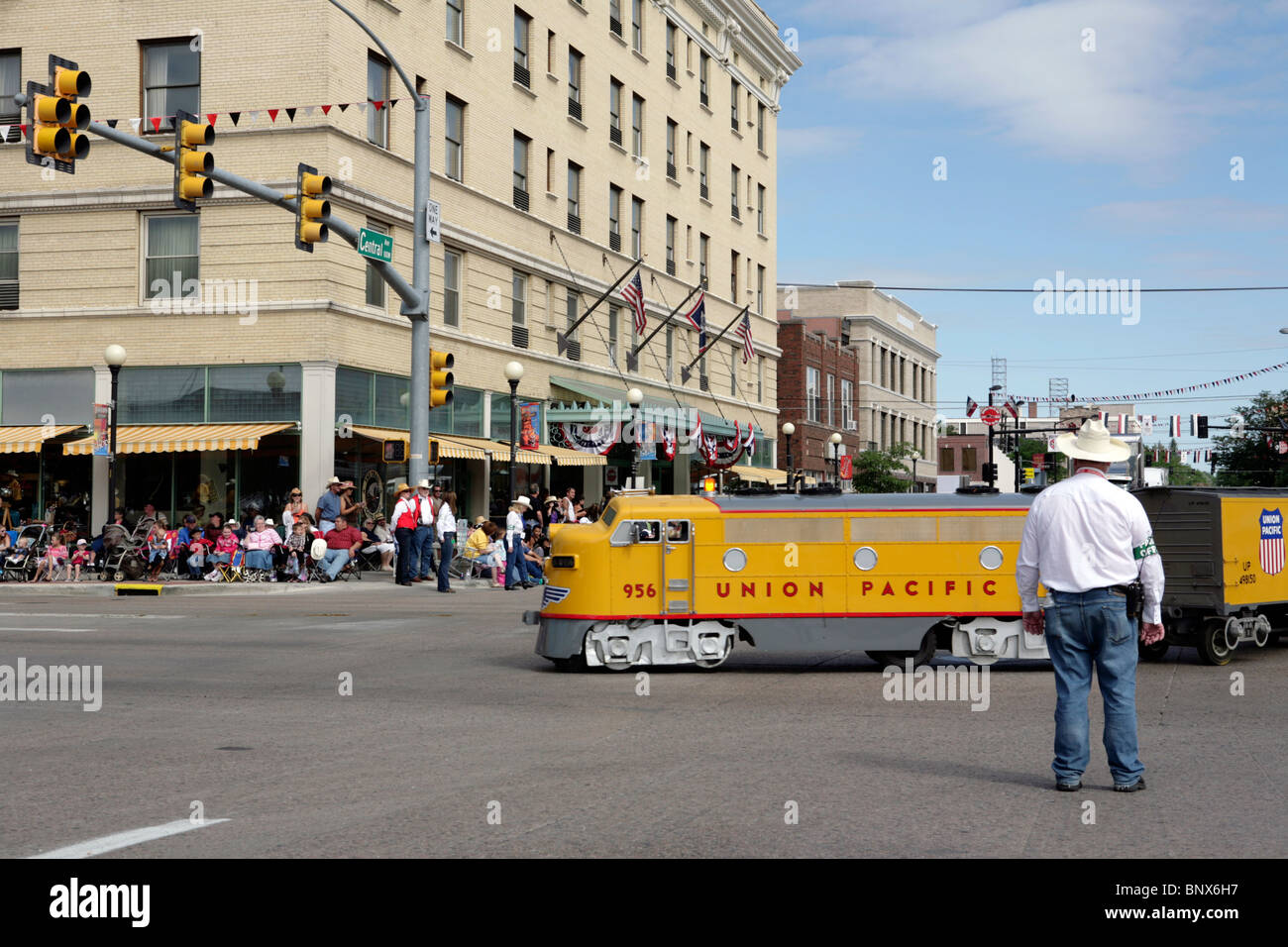 Parade in downtown Cheyenne, Wyoming, during the Frontier Days annual celebration. Stock Photo