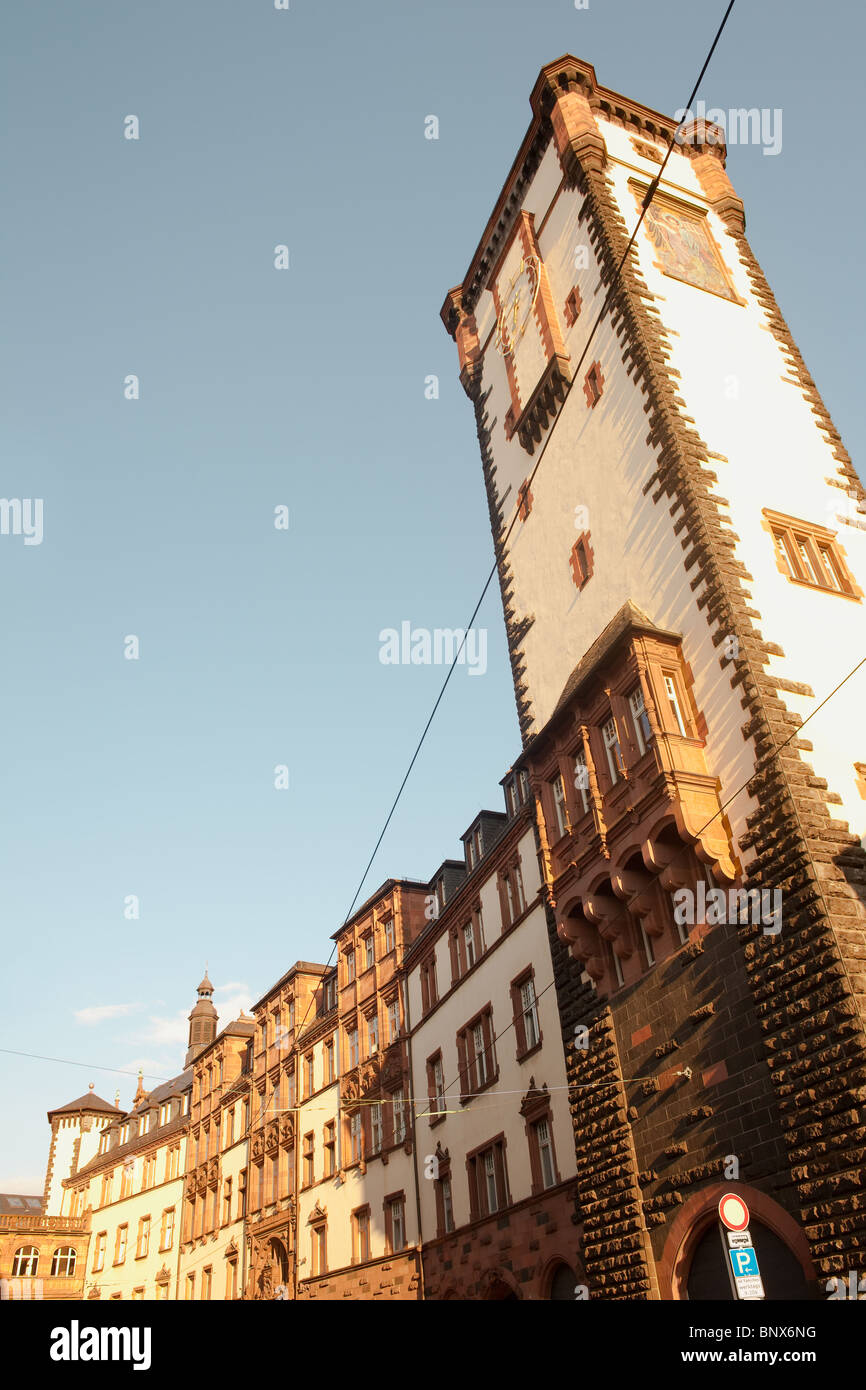 Langer Franz Tower and Administrative Building of the City Hall, Romerberg square, Frankfurt, Hesse, Germany Stock Photo