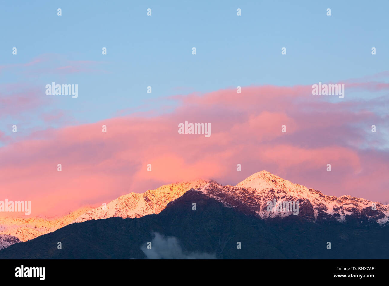 Andes Mountain range at sunset, Chile Stock Photo