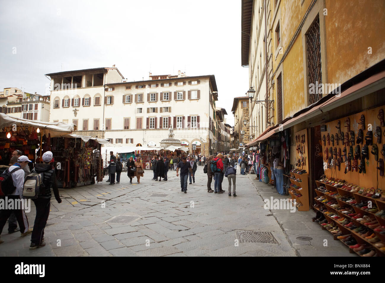Busy market street in Florence, Italy Stock Photo