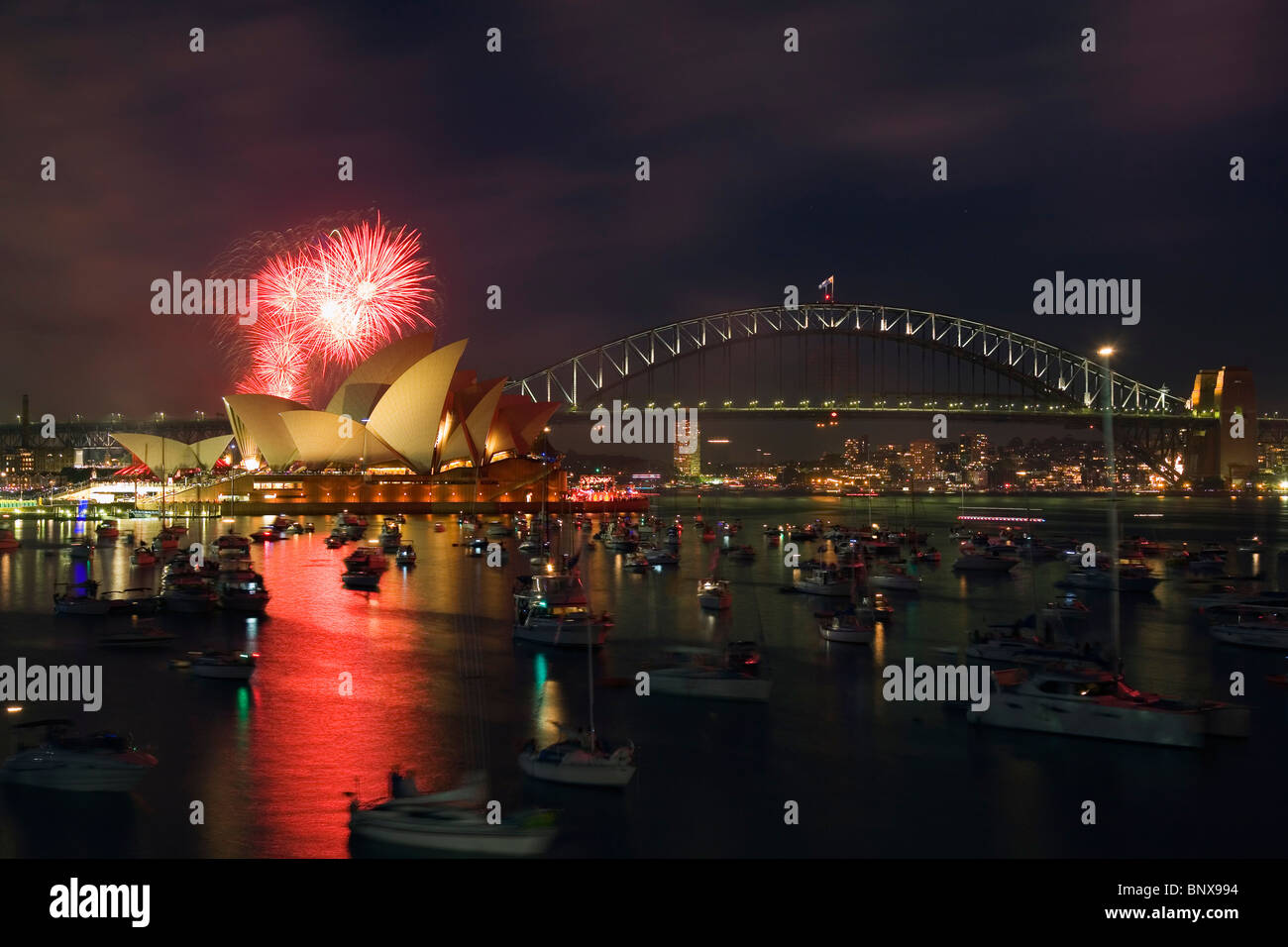 New Year's Eve fireworks over Sydney harbour. Sydney, New South Wales ...