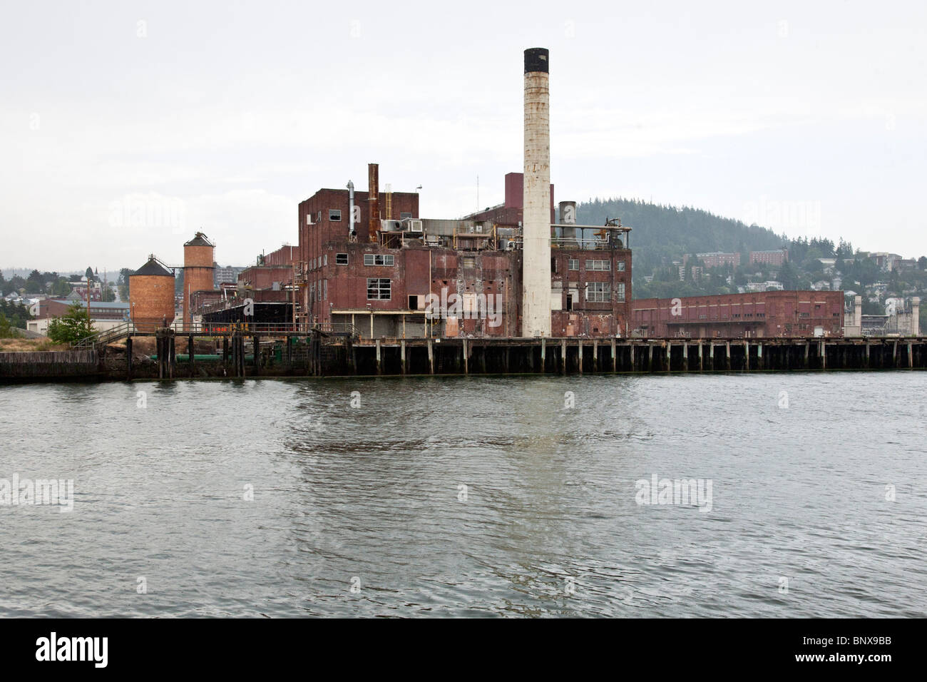 old brick buildings of Pacific abandoned paper mill on