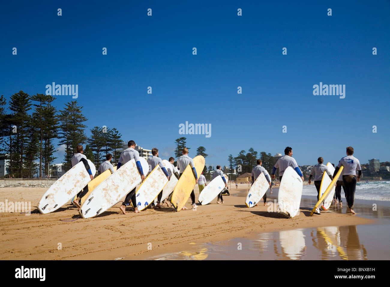 Surf school on the sands of Manly Beach. Sydney, New South Wales, AUSTRALIA Stock Photo