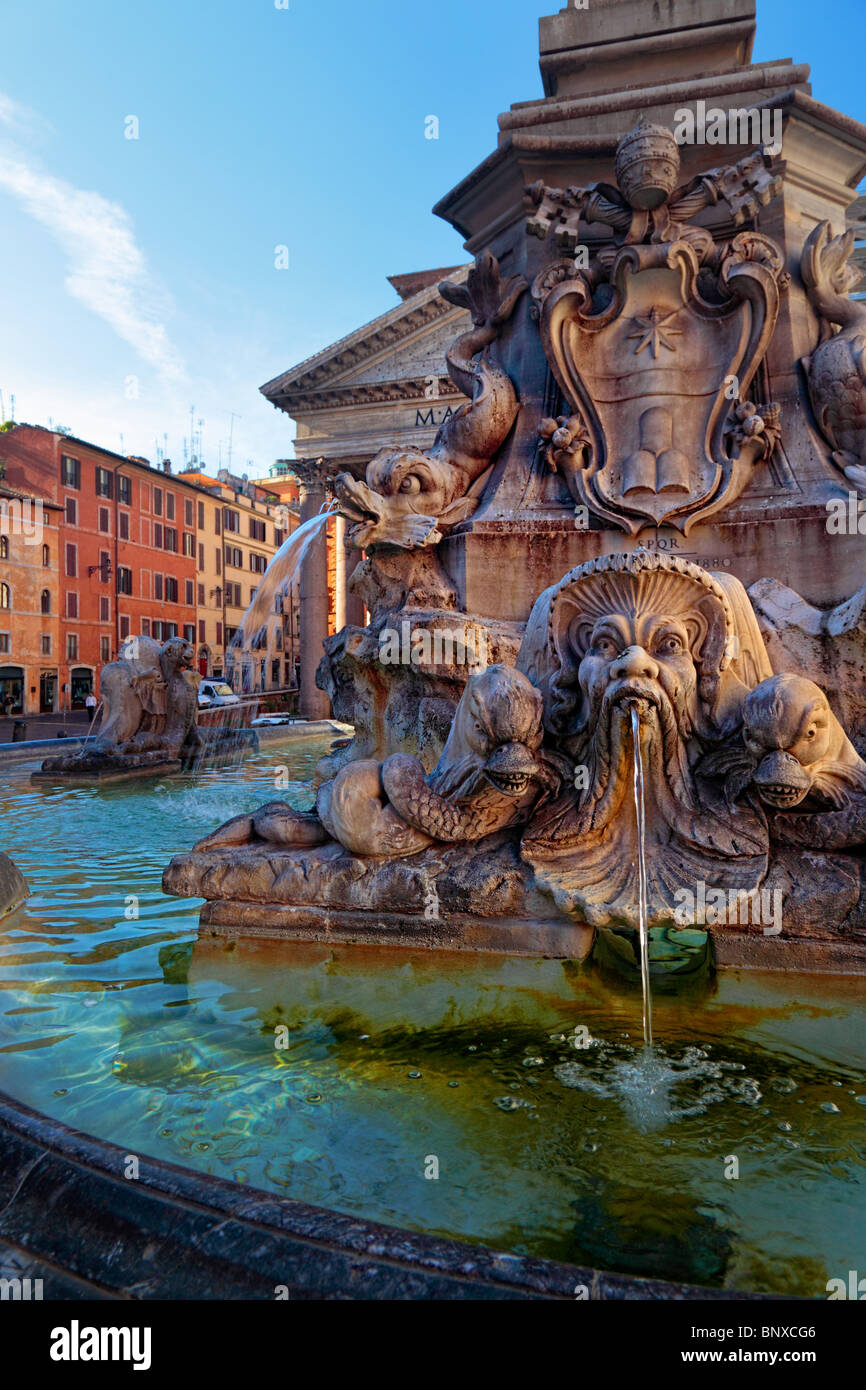 The Fontana del Pantheon fountain in front of the Pantheon in Rome, Italy Stock Photo