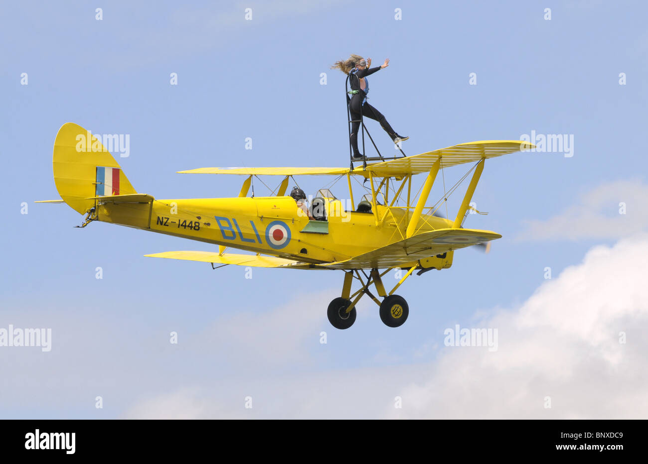 Tiger Moth With A Girl On The Wing At The Whenuapai Air Show 2009 Auckland New Zealand Stock Photo