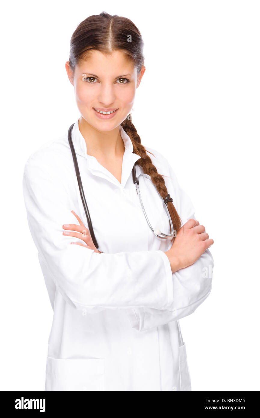 Full isolated portrait of a beautiful caucasian doctor Stock Photo