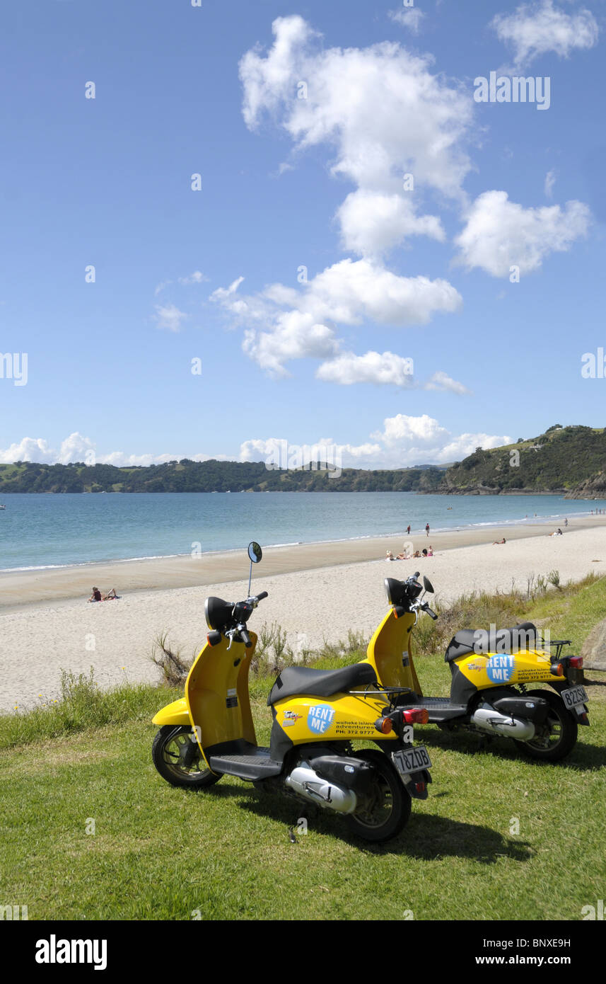 Rental Scooters By A Beach At Waiheke Island Auckland New Zealand Stock Photo