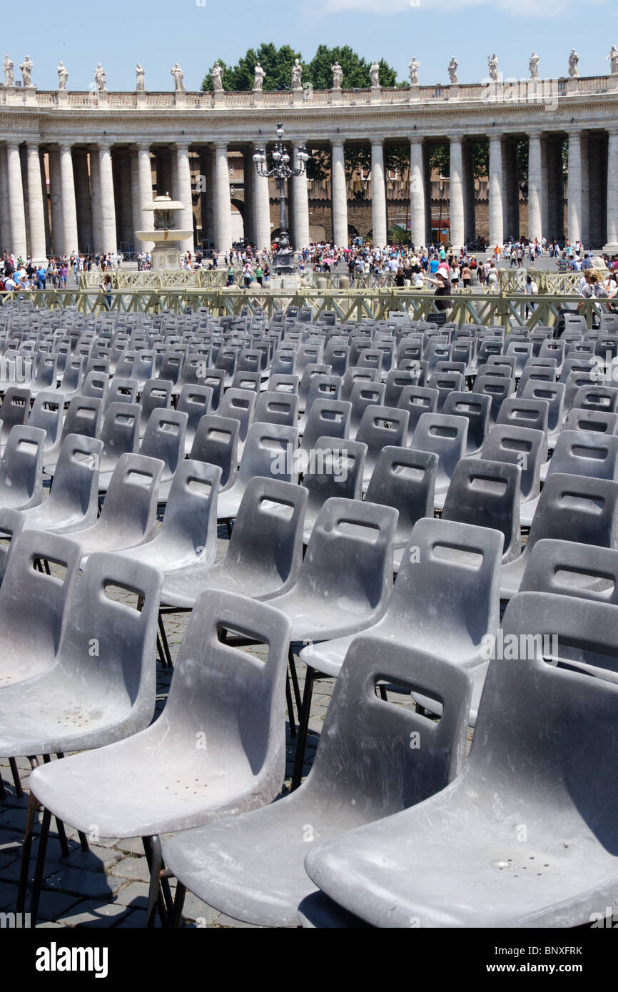 plastic chairs ordered St.Peter Rome Vatican group Stock Photo