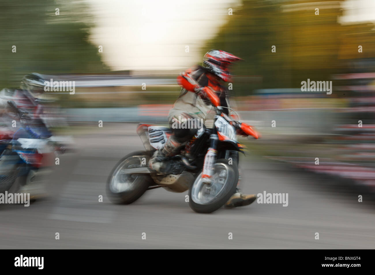 Motorbike riding, speed blurred motion Stock Photo