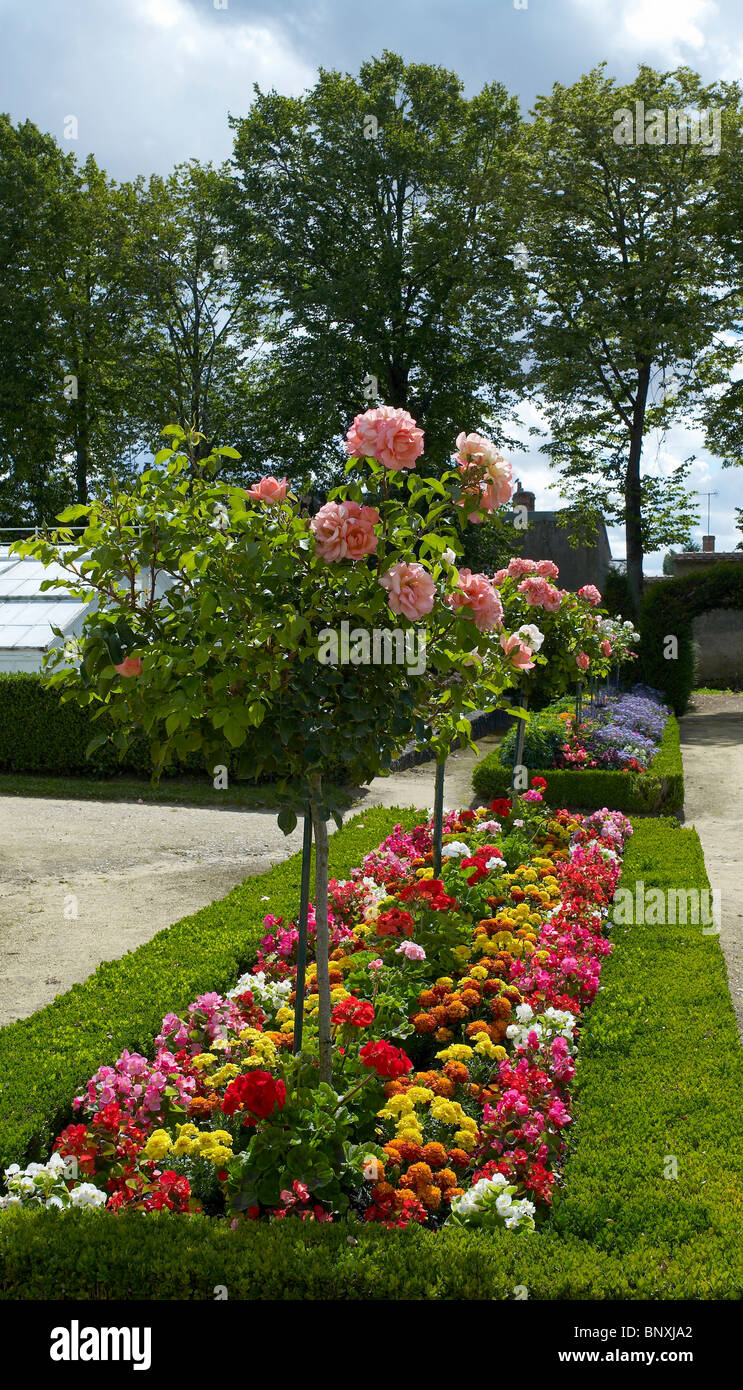Colourful borders in the Flower Garden at Bouges Stock Photo