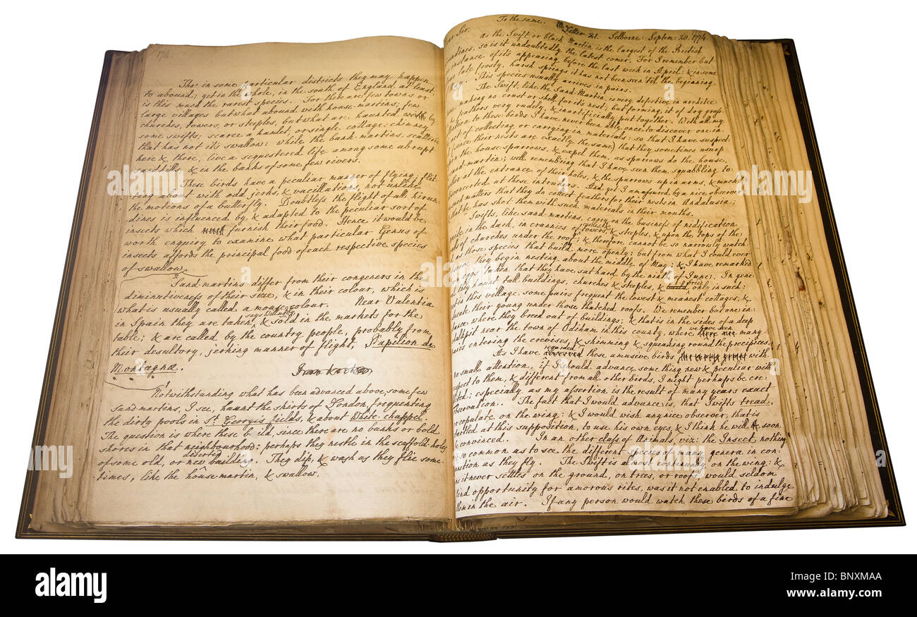 Gilbert White's diary manuscript for the Natural History of Selborne Hampshire England UK Stock Photo