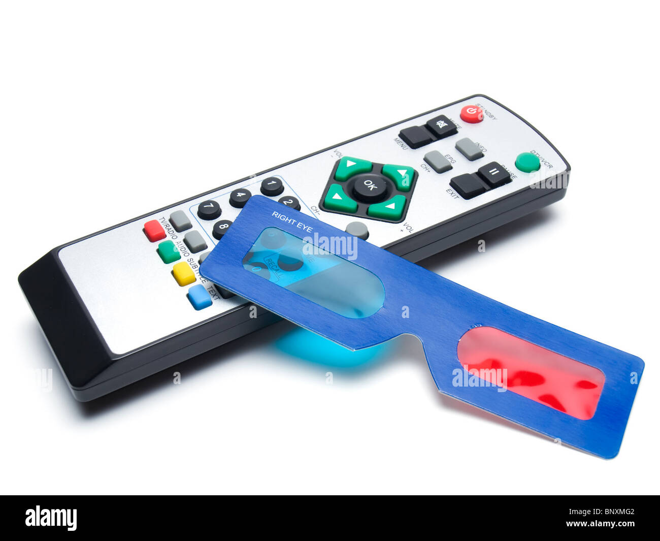 Main accessories for watching 3D multimedia or television Stock Photo