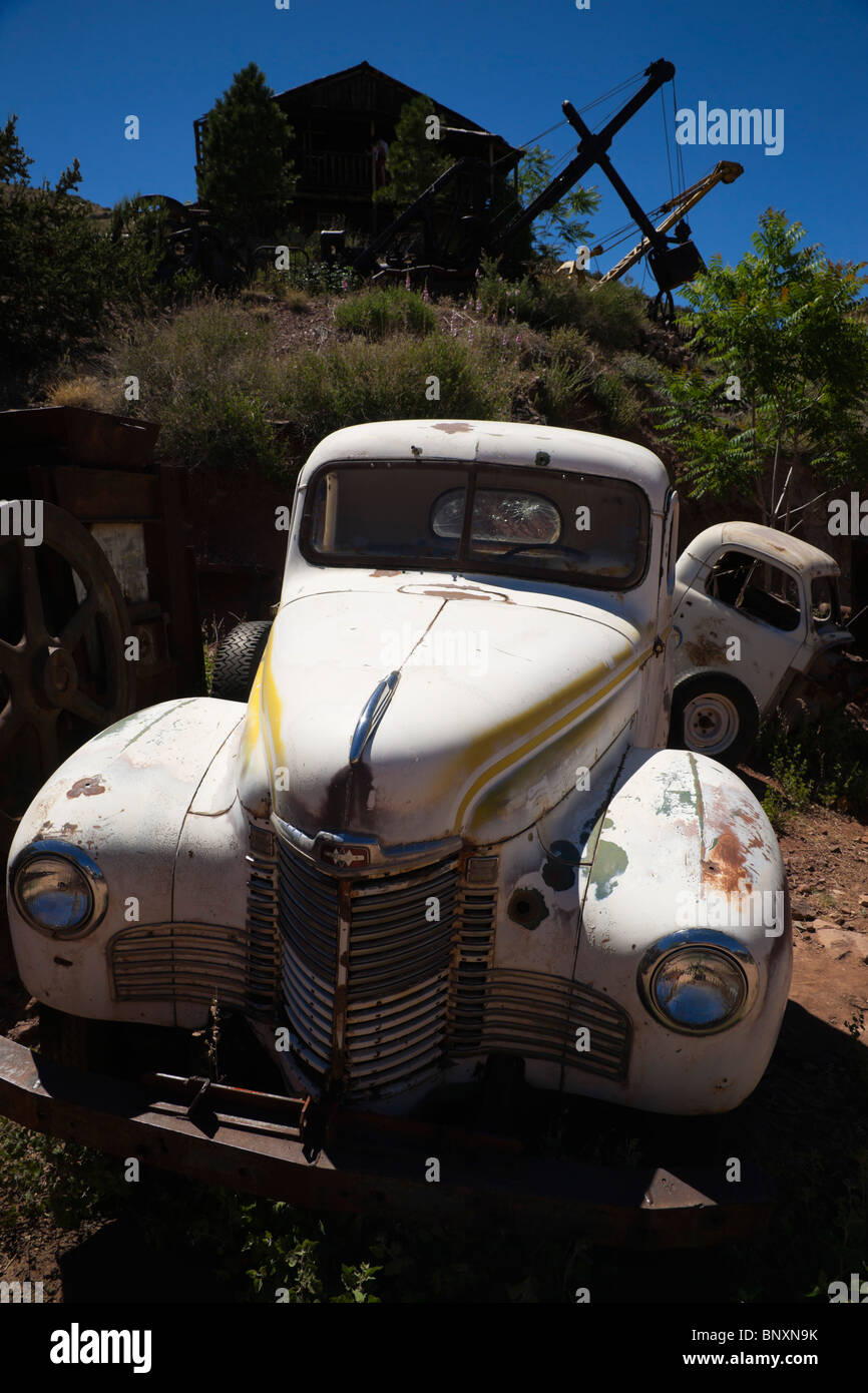 Jerome, Arizona - old copper mining town near Sedona. Don Robertson's Gold King Mine ghost town and antique auto yard. Stock Photo