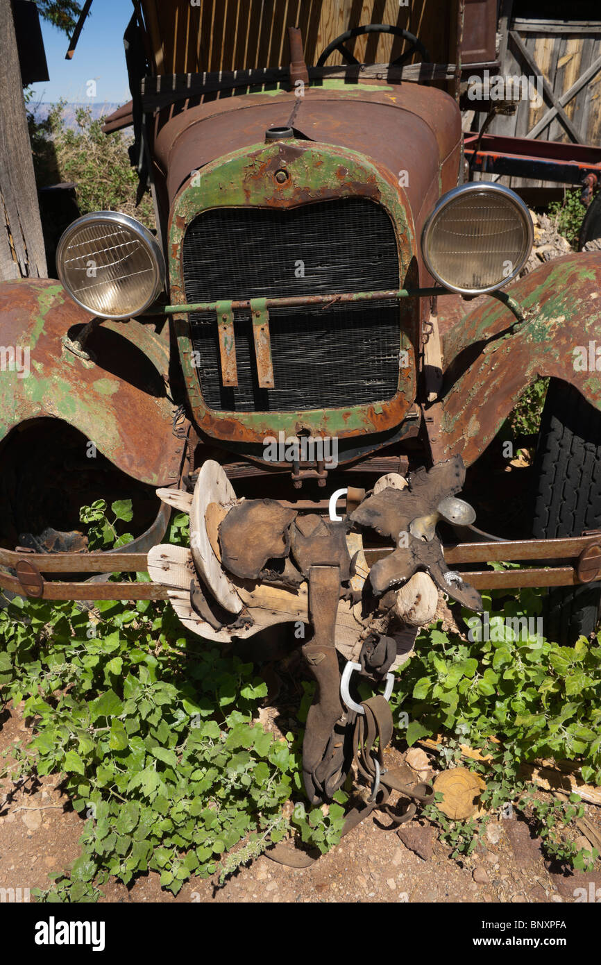 Jerome, Arizona - old copper mining town near Sedona. Don Robertson's Gold King Mine ghost town and antique auto yard. Stock Photo