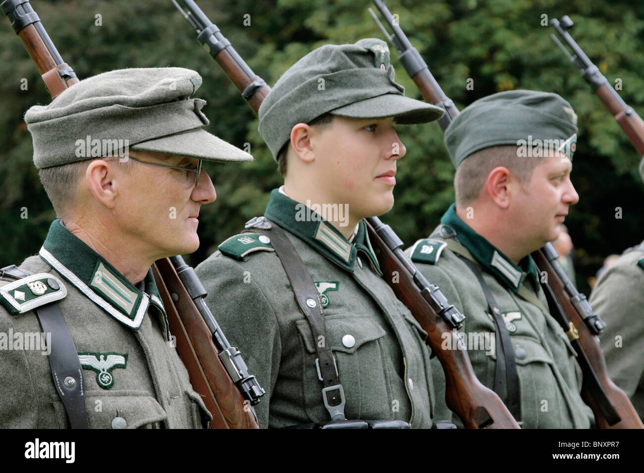 Reenactment of world war 2 german soldiers standing on parade Stock Photo