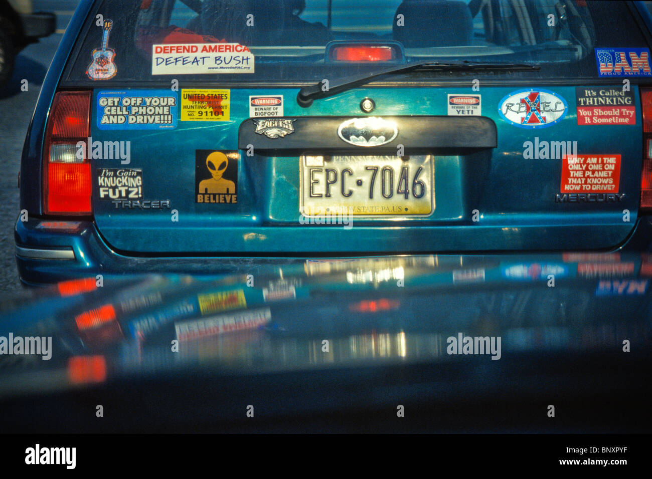 Rear of station wagon with numerous decals Stock Photo - Alamy