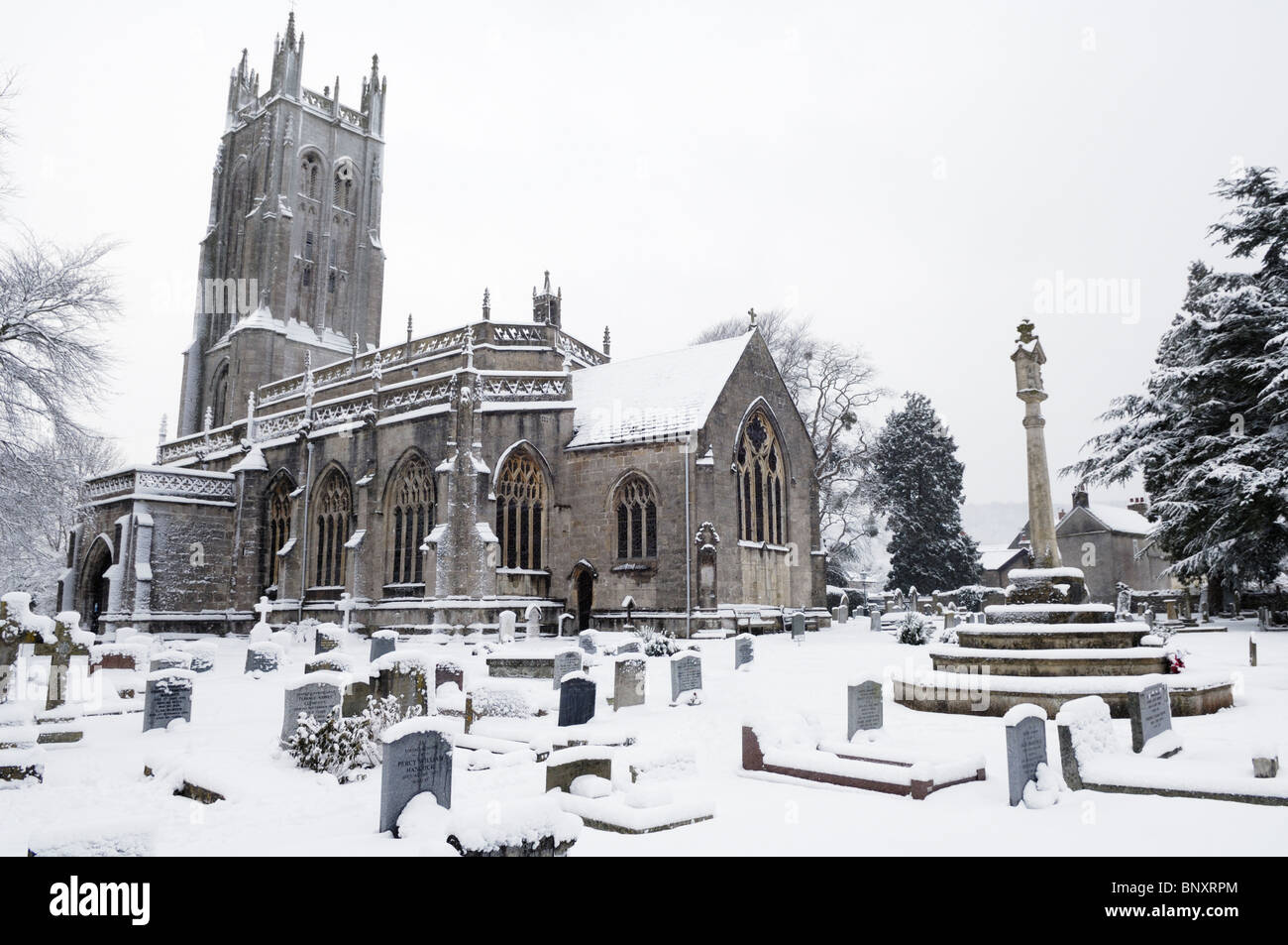 Wrington All Saints Church in the snow. Wrington Somerset, England