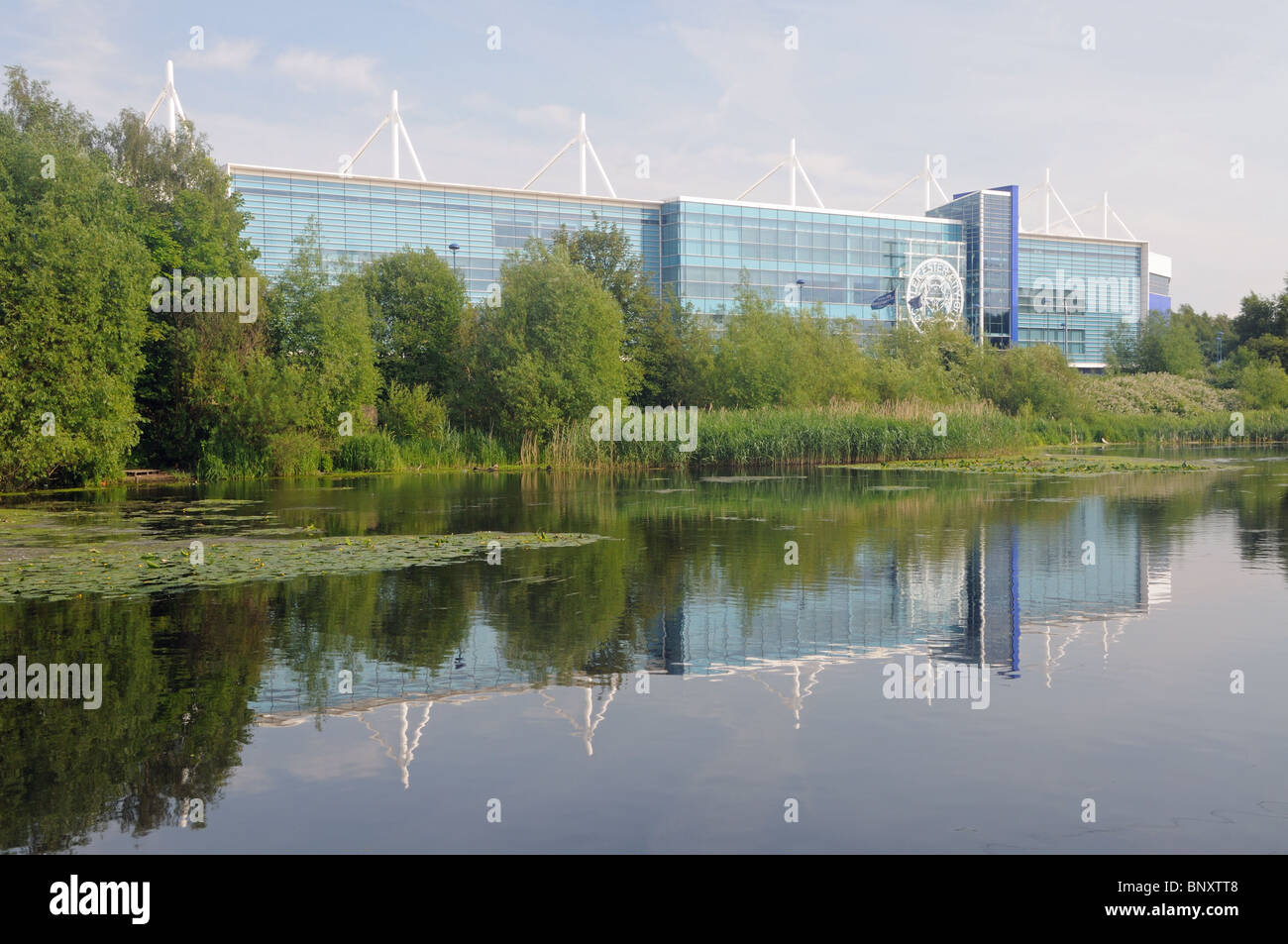 The King Power Stadium, home of Leicester City FC, from the River Soar/Grand Union Canal, in Leicester, Leicestershire, England Stock Photo