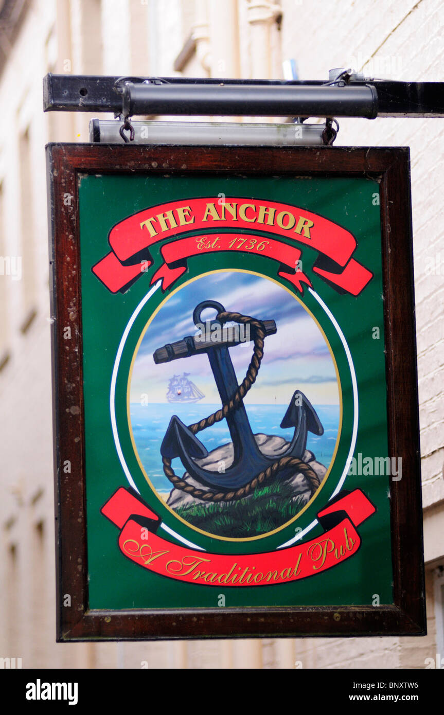 The Anchor Pub Sign, Silver Street, Cambridge, England, UK Stock Photo