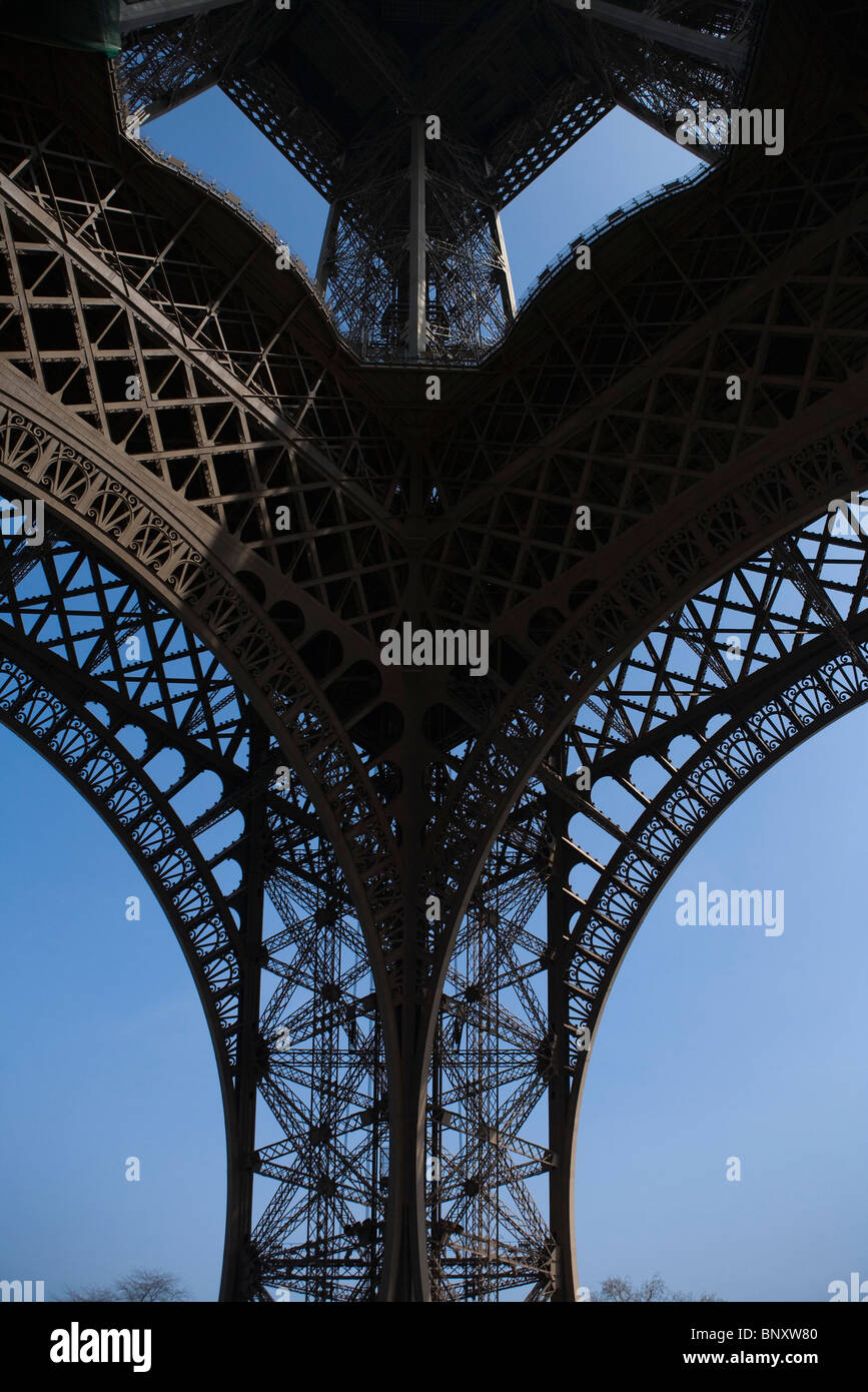 Eiffel Tower, Paris, France, view from beneath tower Stock Photo