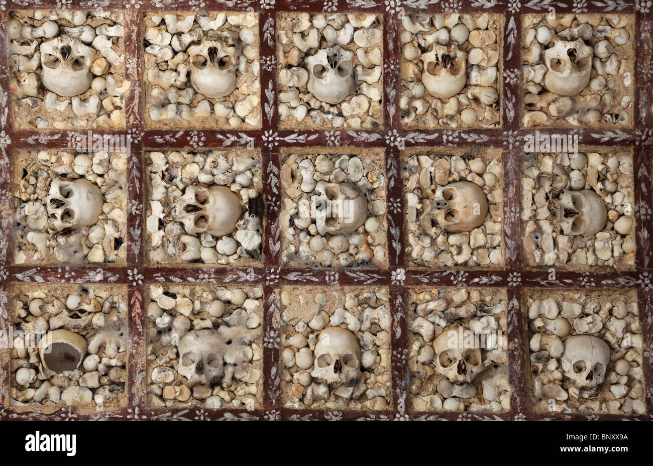Wall of human bones in the Igreja do Carmo chapel, Faro, Portugal Stock Photo