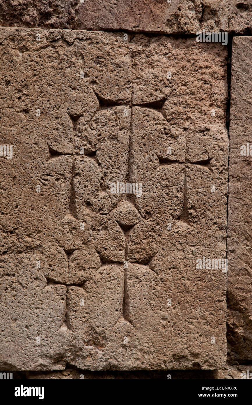 Armenian crosses on the 7th Century Odzun Church in Debed Canyon Armenia Stock Photo