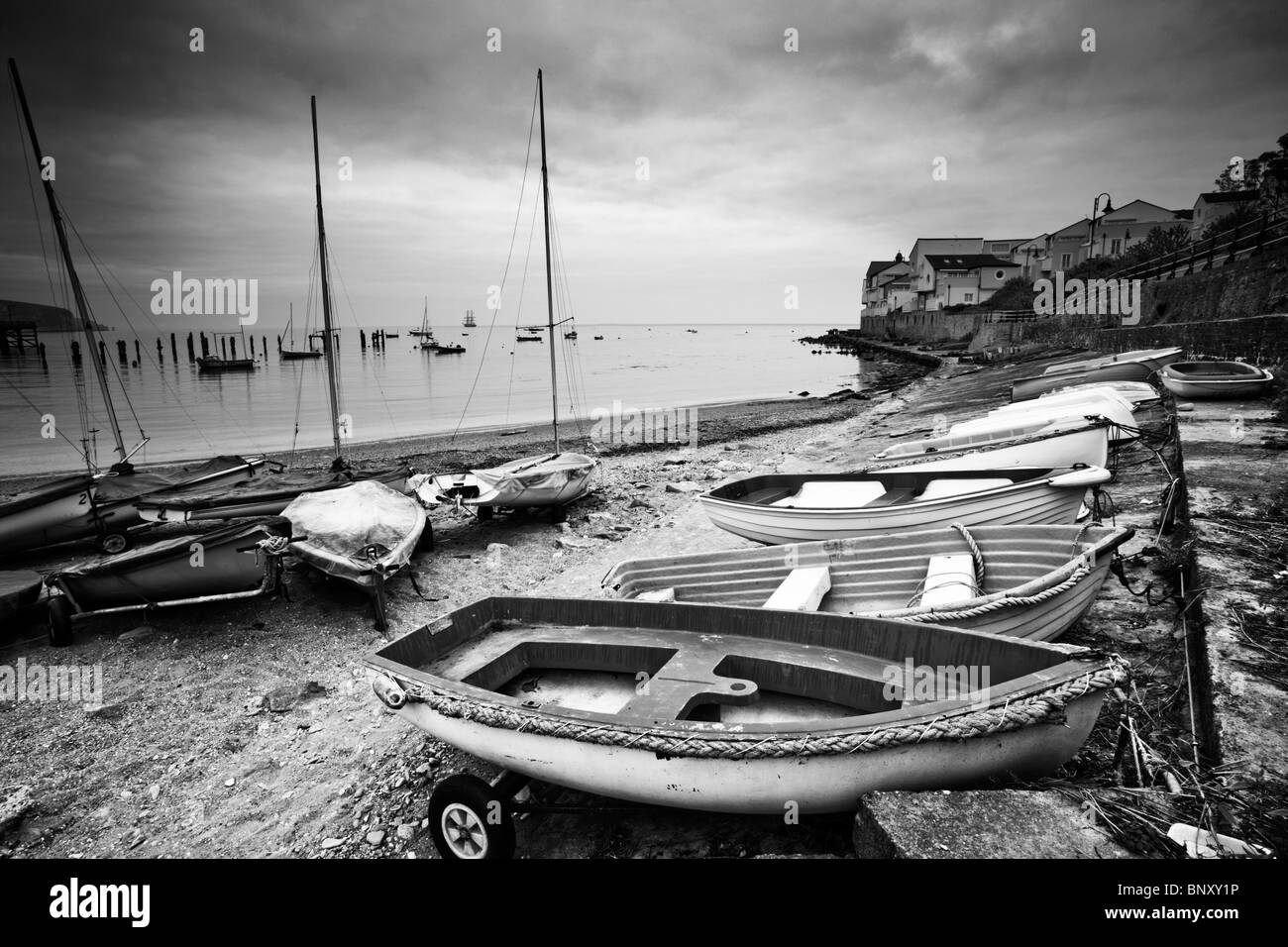 Boats moored at Swanage close to the old pier, Dorset, Uk Stock Photo