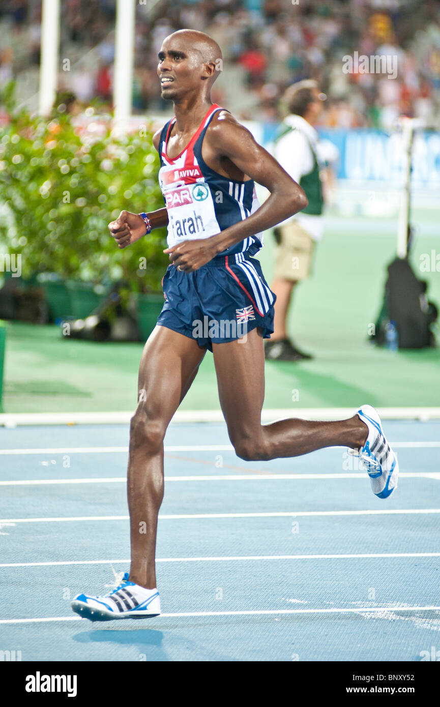 BARCELONA July 31st 2010: 10000m Gold medalist British athlete Mo Farah won also the Gold medal in the 5000m Final. Stock Photo