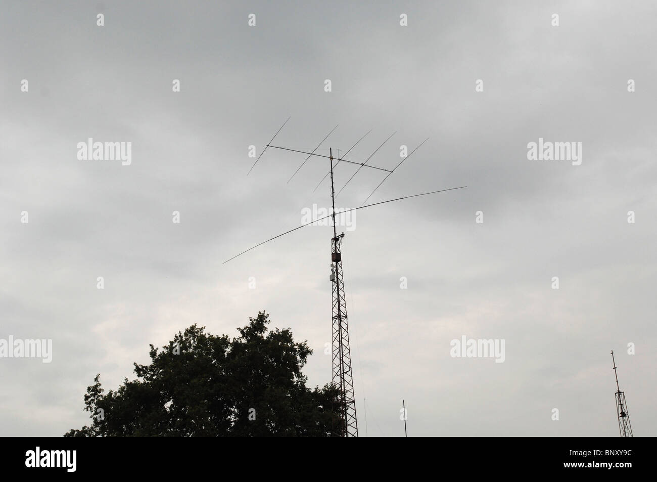 Large shortwave (HF, amateur radio, or government) antenna installation in Europe. Stock Photo