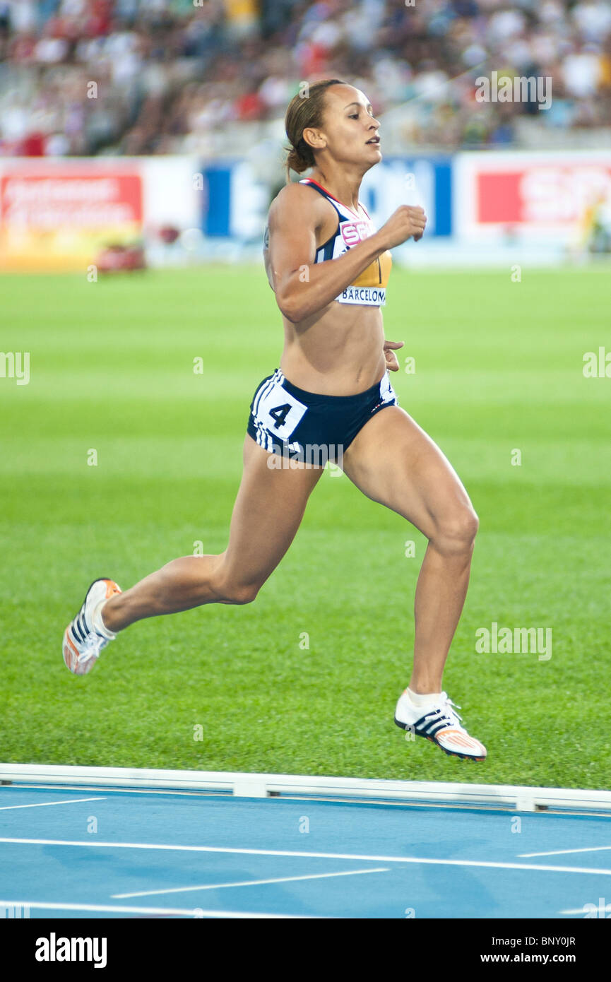 BARCELONA July 31st 2010: Heptathlon British athlete Jessica Ennis claimed the gold medal in the overall Heptathlon competition. Stock Photo